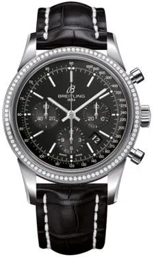 Breitling - Transocean Chronograph Steel - Diamond Bezel - Croco Strap