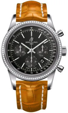 Breitling - Transocean Chronograph Steel - Diamond Bezel - Croco Strap