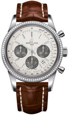 Breitling - Transocean Chronograph Steel - Diamond Bezel - Croco Strap