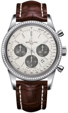 Breitling - Transocean Chronograph Steel - Diamond Bezel - Croco Strap