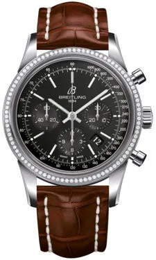Breitling - Transocean Chronograph Steel - Diamond Bezel - Croco Strap