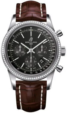 Breitling - Transocean Chronograph Steel - Diamond Bezel - Croco Strap