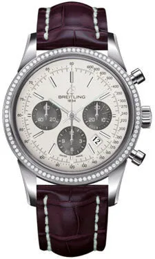 Breitling - Transocean Chronograph Steel - Diamond Bezel - Croco Strap