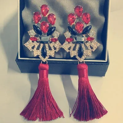 Brincos Grandes Trendy 2017  Big Crystal Long Water Drop Tassel Earrings for Women statement bohemia earrings