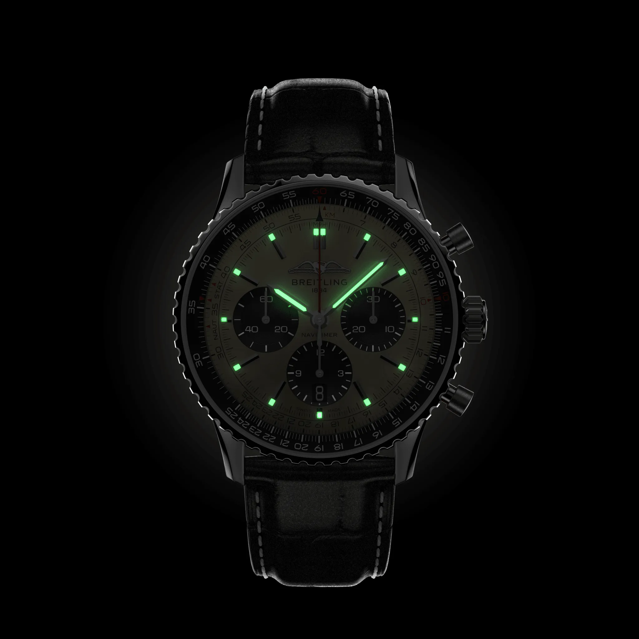 BRT Watch Navitimer B1 Chronograph 43 Black Croc Folding Clasp