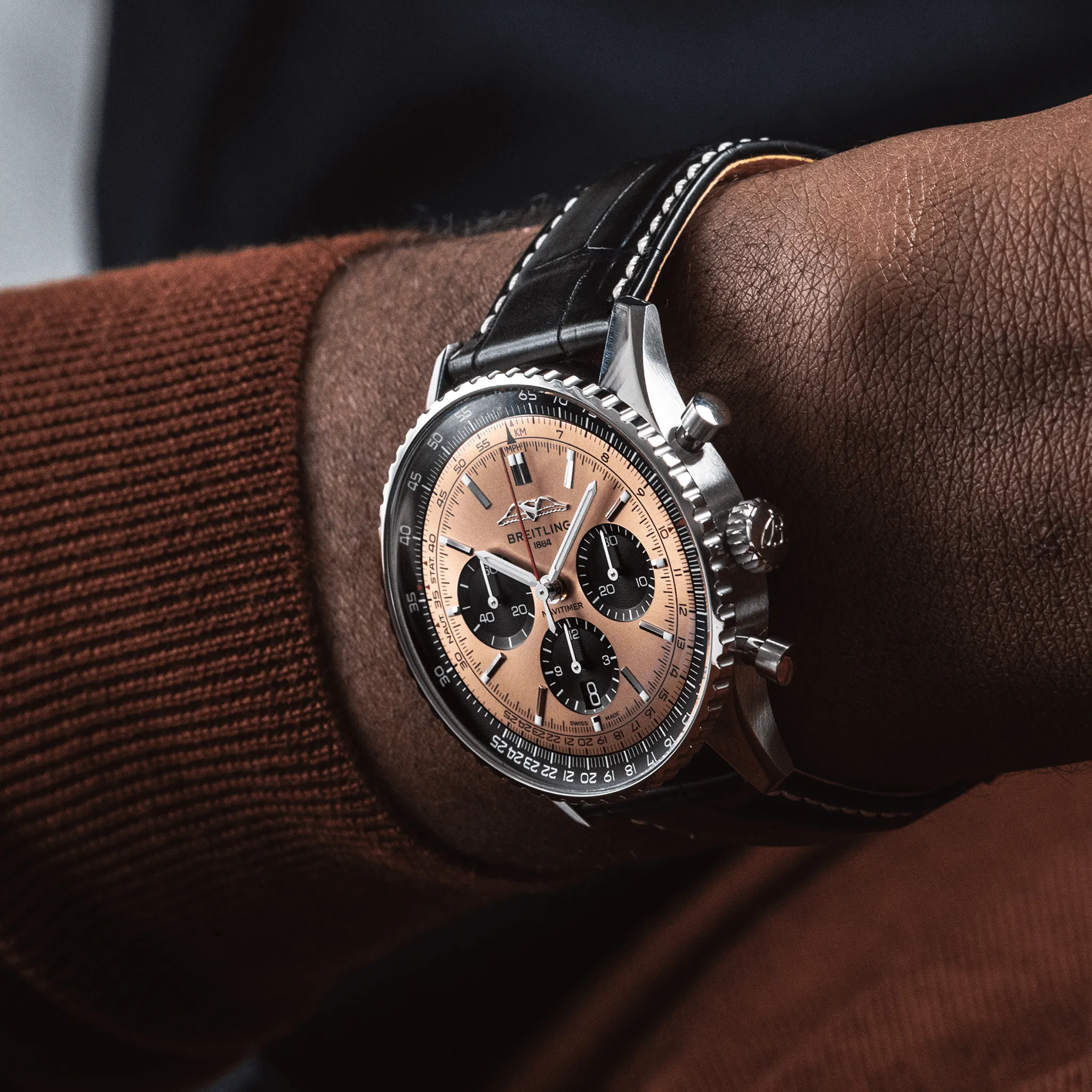 BRT Watch Navitimer B1 Chronograph 43 Black Croc Folding Clasp