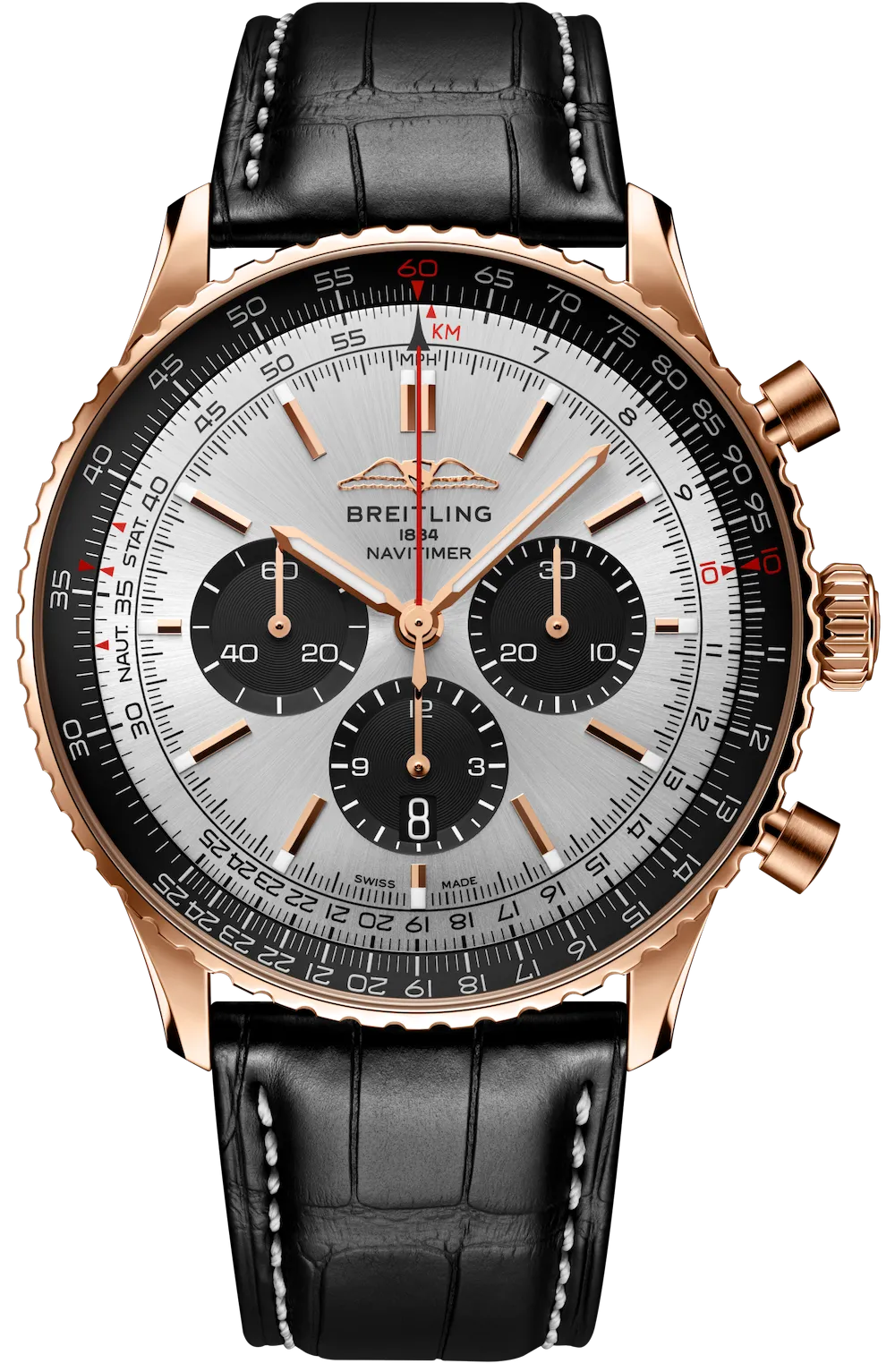 BRT Watch Navitimer B1 Chronograph 46 18k Black Croc Folding Clasp