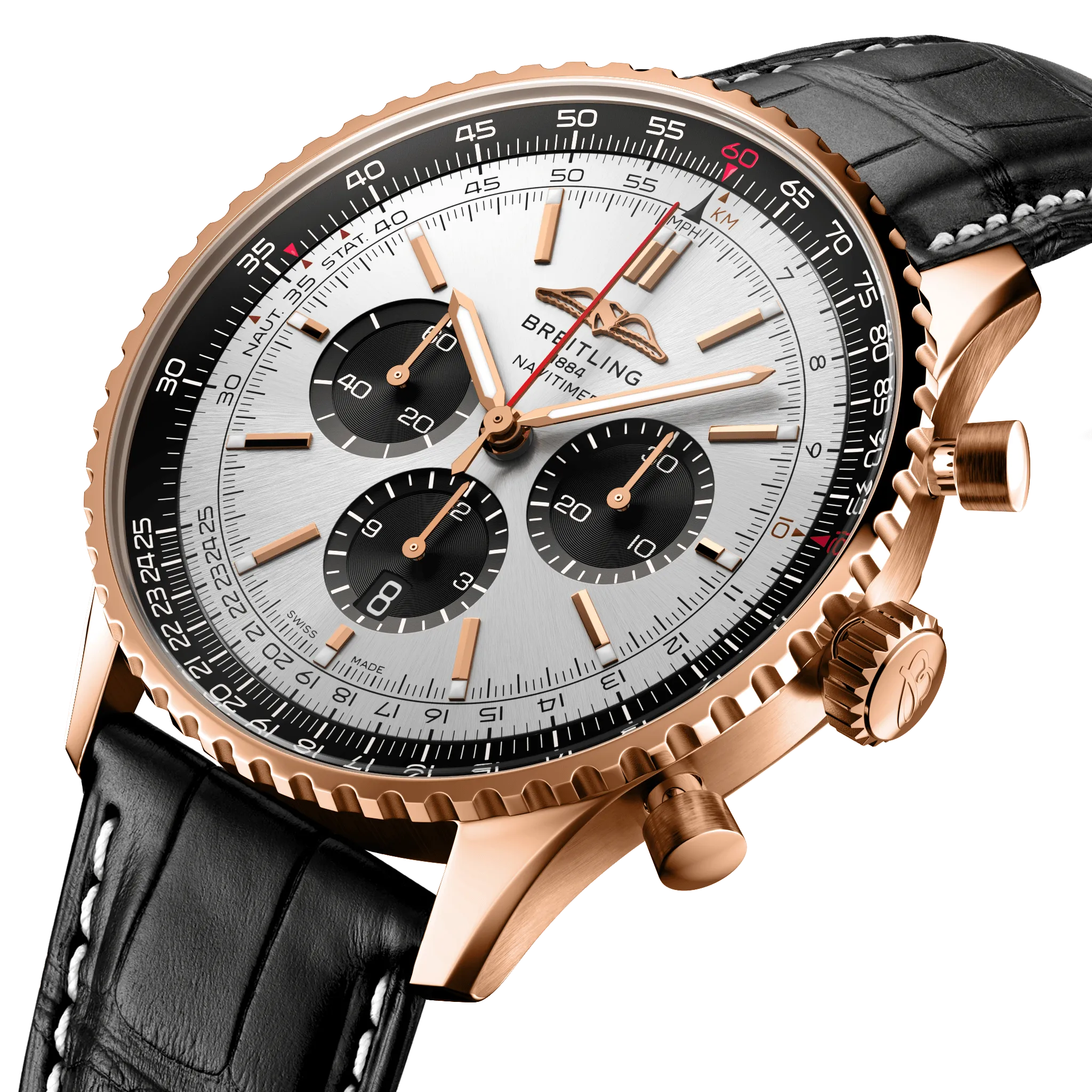 BRT Watch Navitimer B1 Chronograph 46 18k Black Croc Folding Clasp