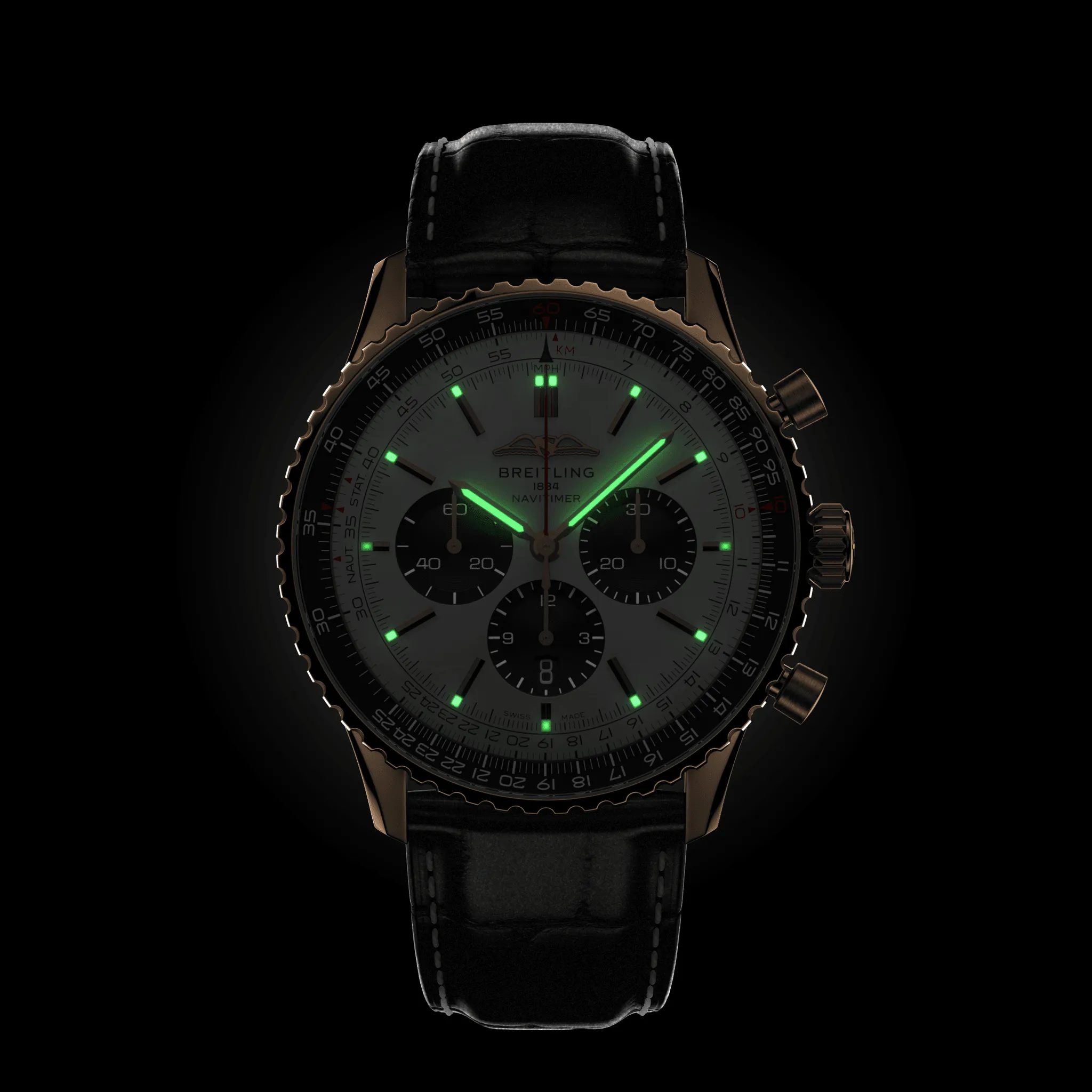 BRT Watch Navitimer B1 Chronograph 46 18k Black Croc Folding Clasp