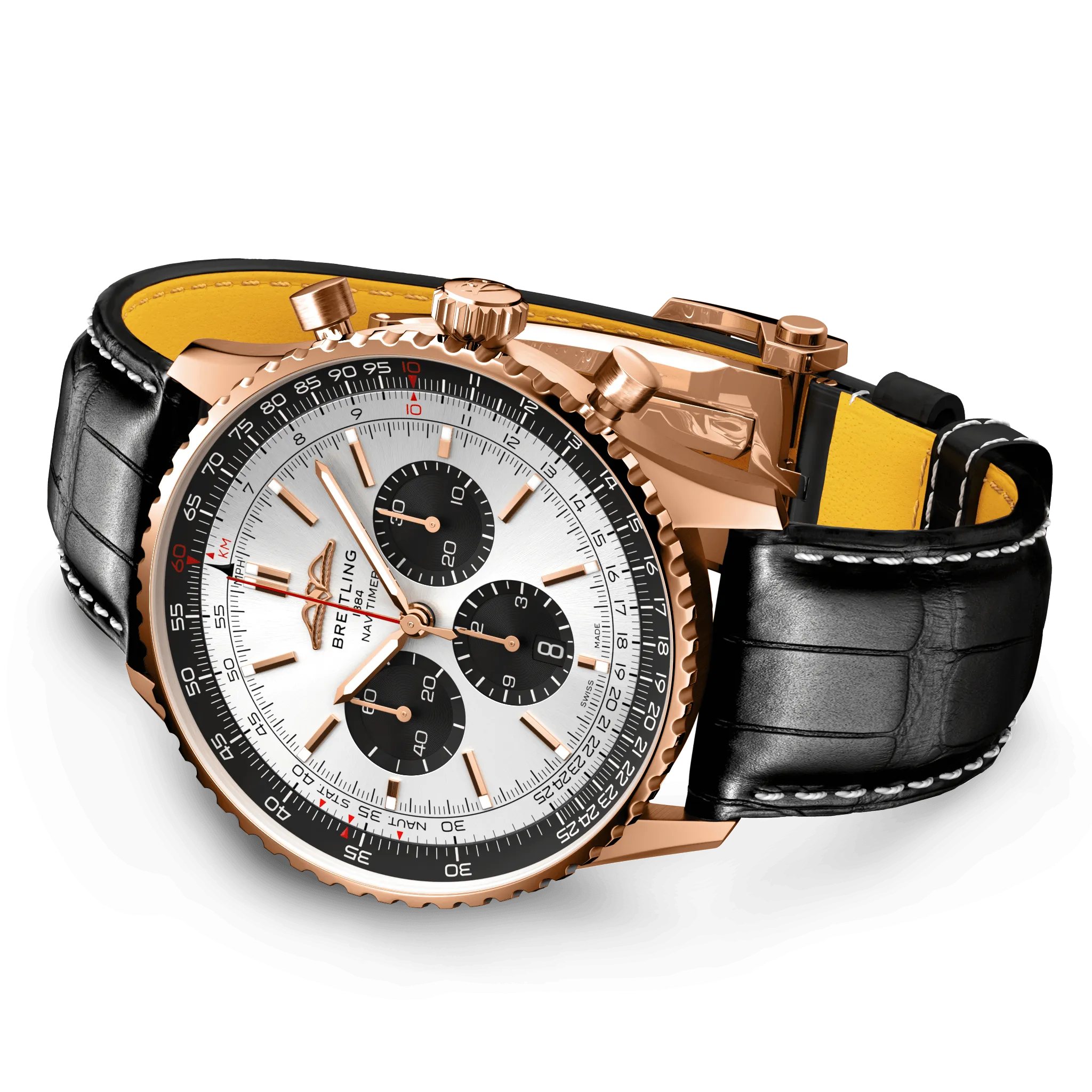 BRT Watch Navitimer B1 Chronograph 46 18k Black Croc Folding Clasp