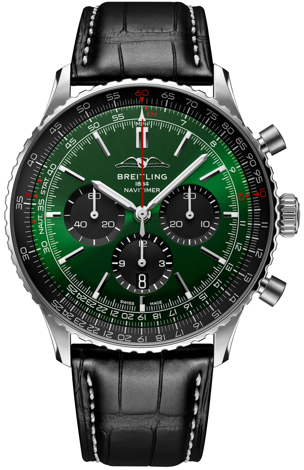 BRT Watch Navitimer B1 Chronograph 46 Black Croc Folding Clasp
