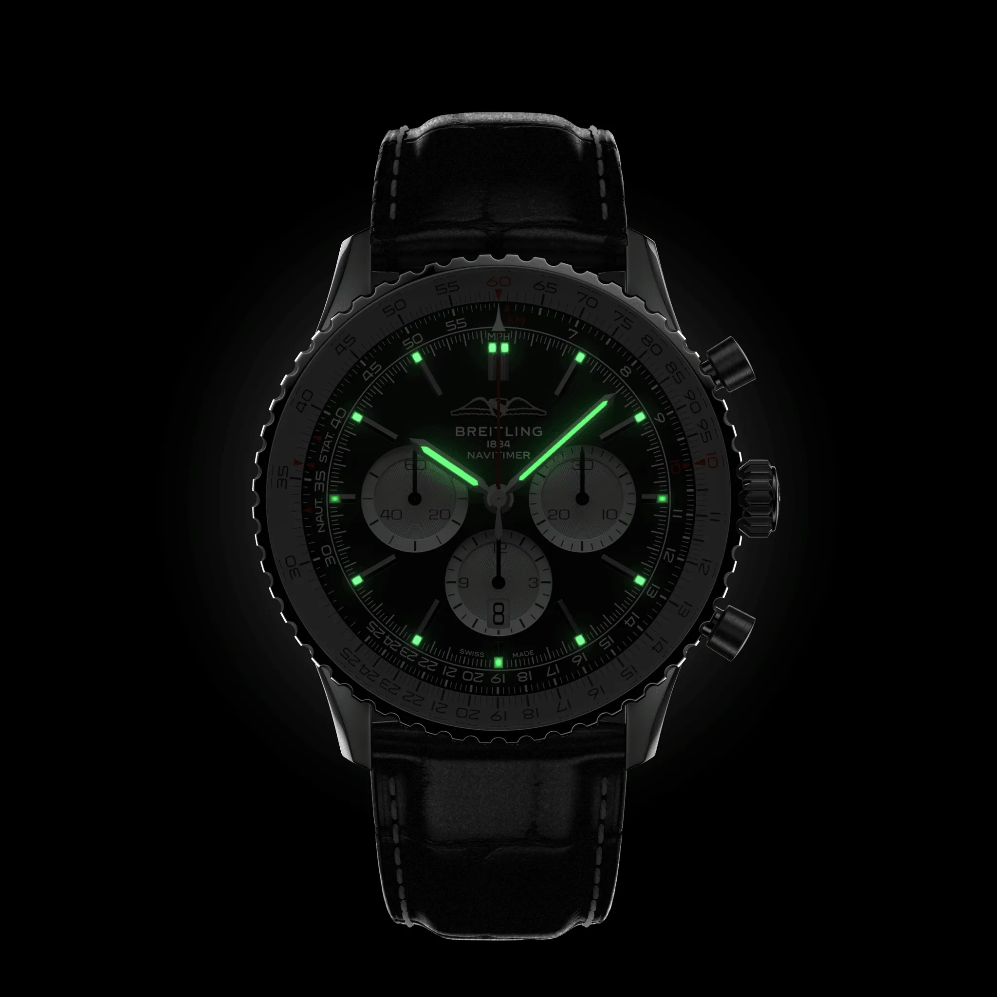 BRT Watch Navitimer B1 Chronograph 46 Black Croc Folding Clasp