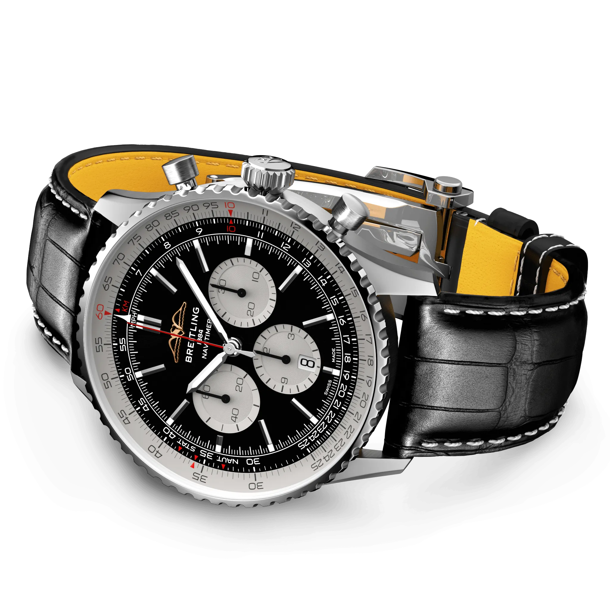 BRT Watch Navitimer B1 Chronograph 46 Black Croc Folding Clasp