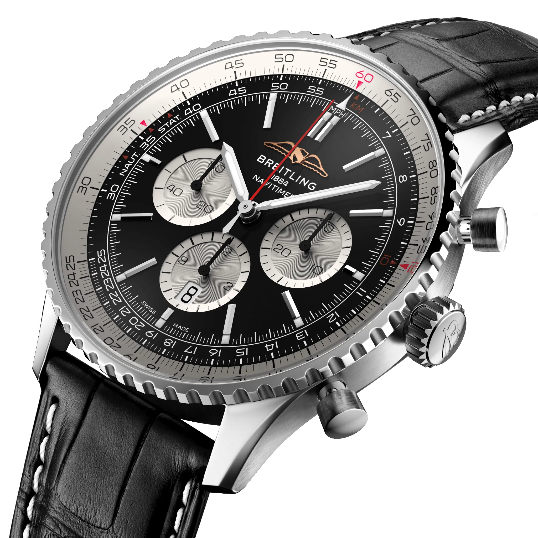 BRT Watch Navitimer B1 Chronograph 46 Black Croc Folding Clasp
