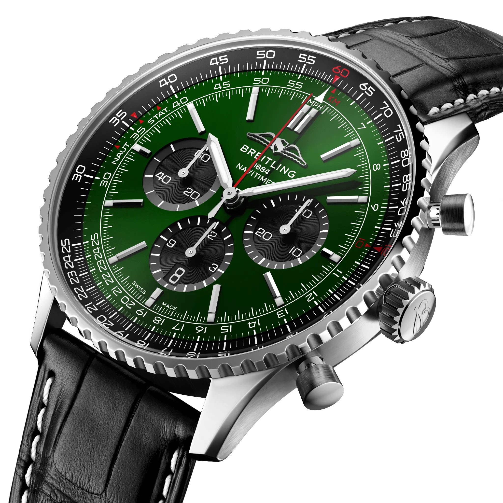 BRT Watch Navitimer B1 Chronograph 46 Black Croc Folding Clasp