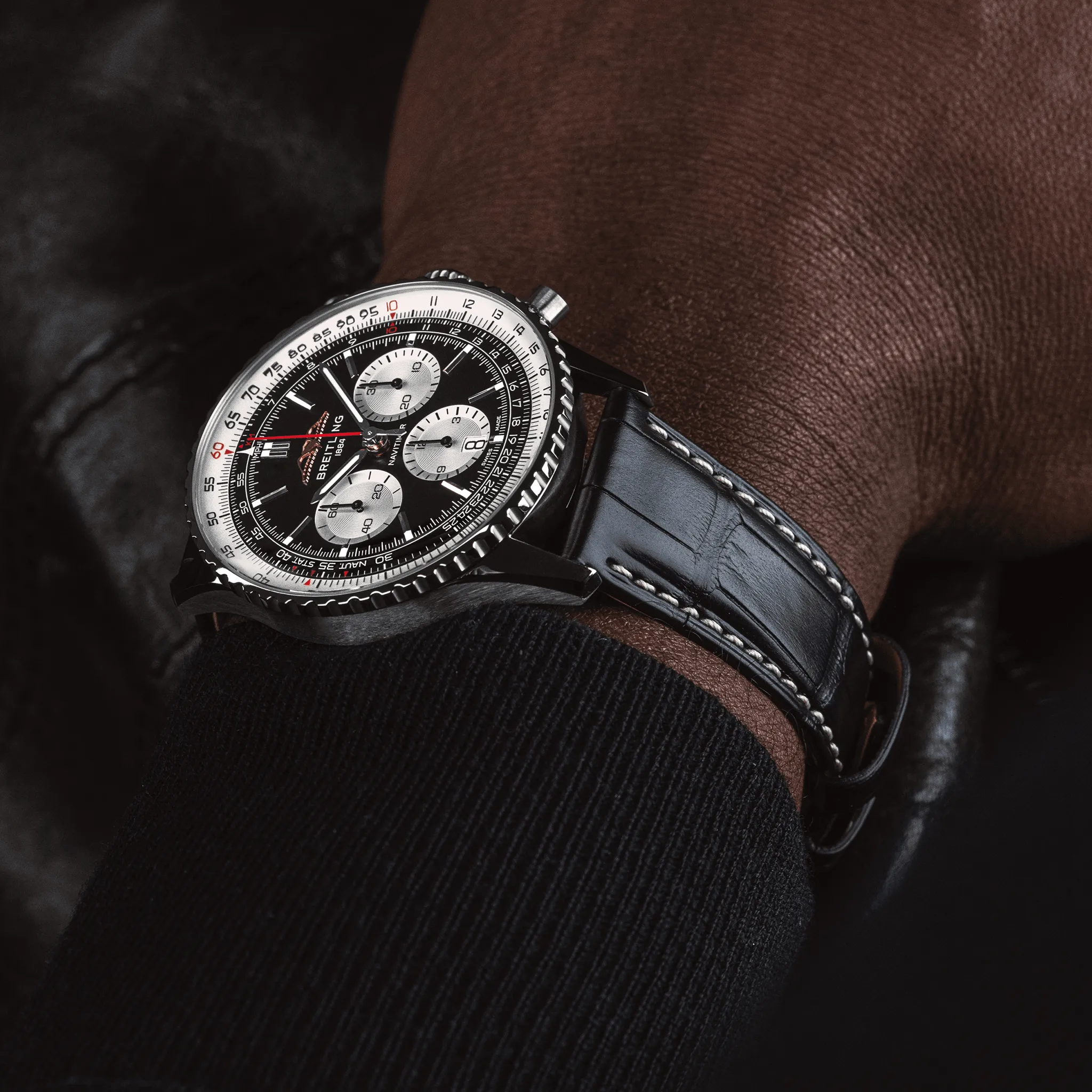 BRT Watch Navitimer B1 Chronograph 46 Black Croc Folding Clasp