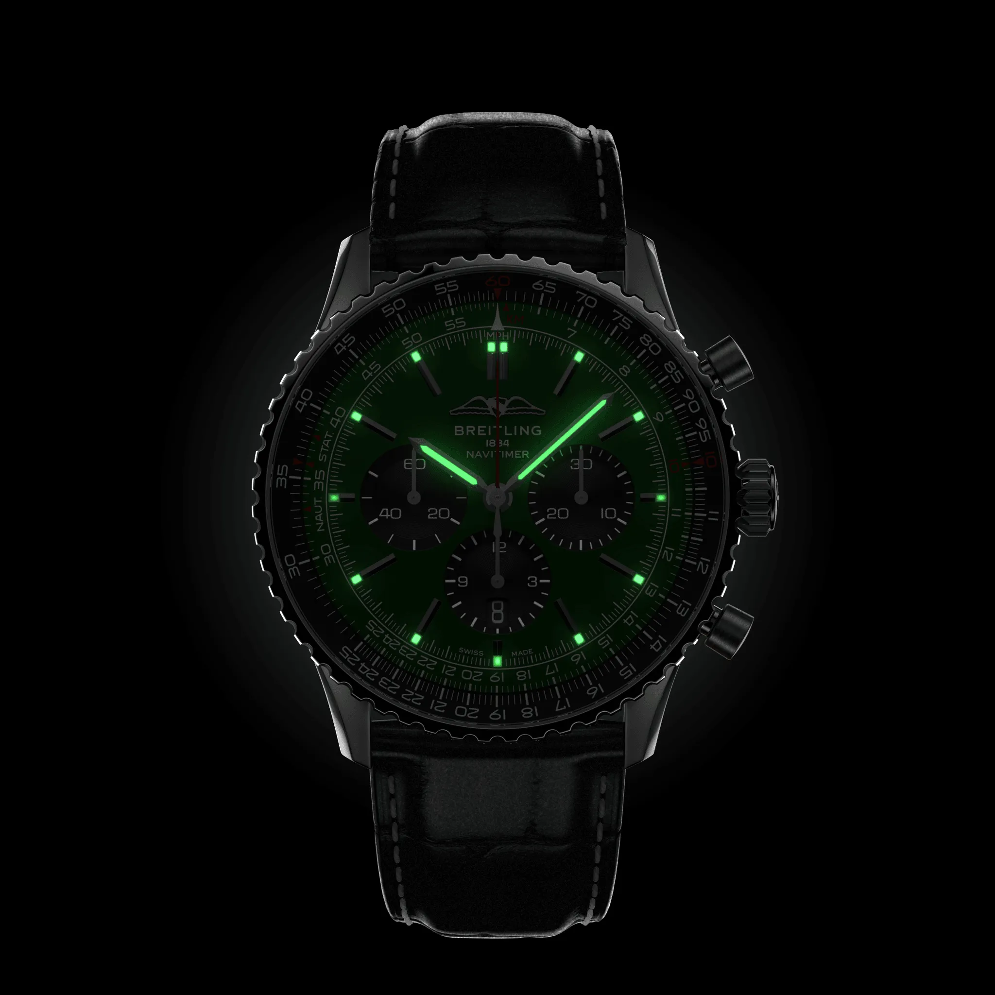 BRT Watch Navitimer B1 Chronograph 46 Black Croc Folding Clasp