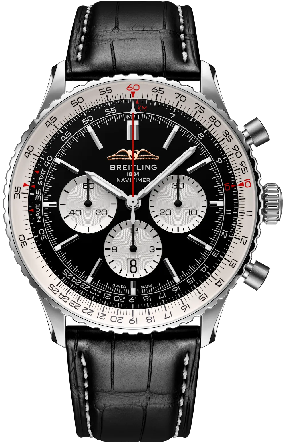 BRT Watch Navitimer B1 Chronograph 46 Black Croc Folding Clasp