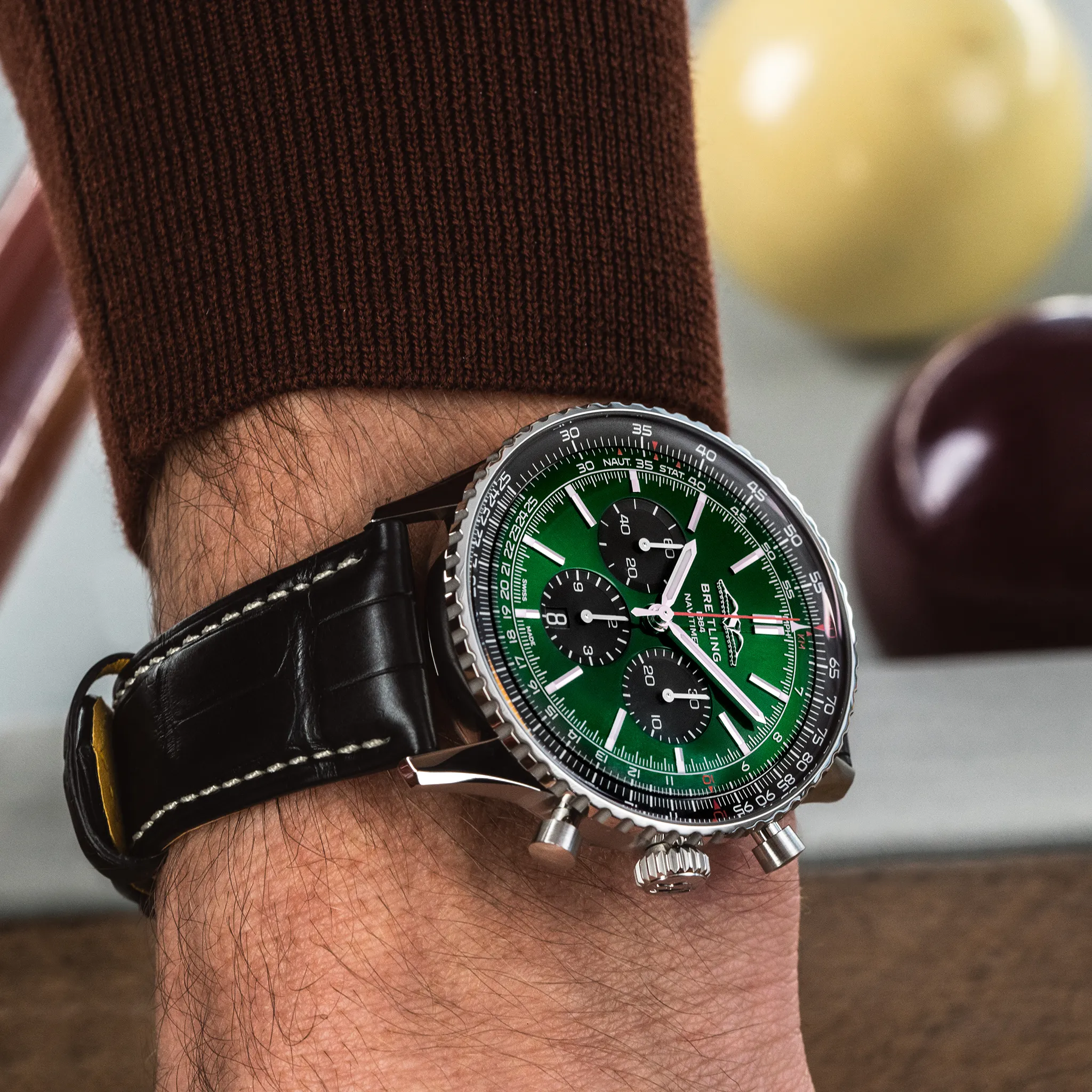 BRT Watch Navitimer B1 Chronograph 46 Black Croc Folding Clasp