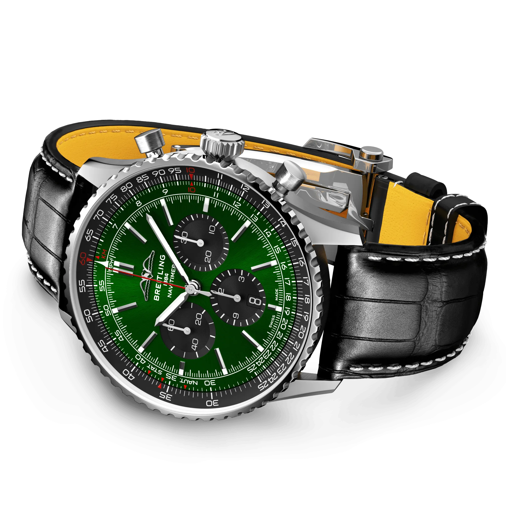 BRT Watch Navitimer B1 Chronograph 46 Black Croc Folding Clasp