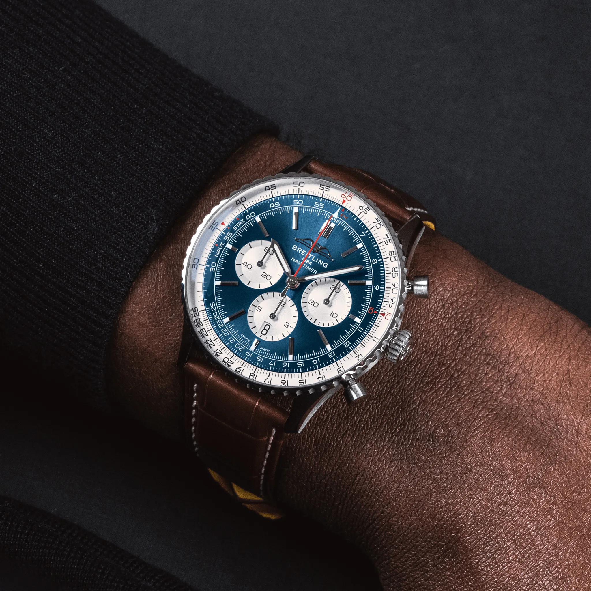 BRT Watch Navitimer B1 Chronograph 46 Brown Croc Folding Clasp