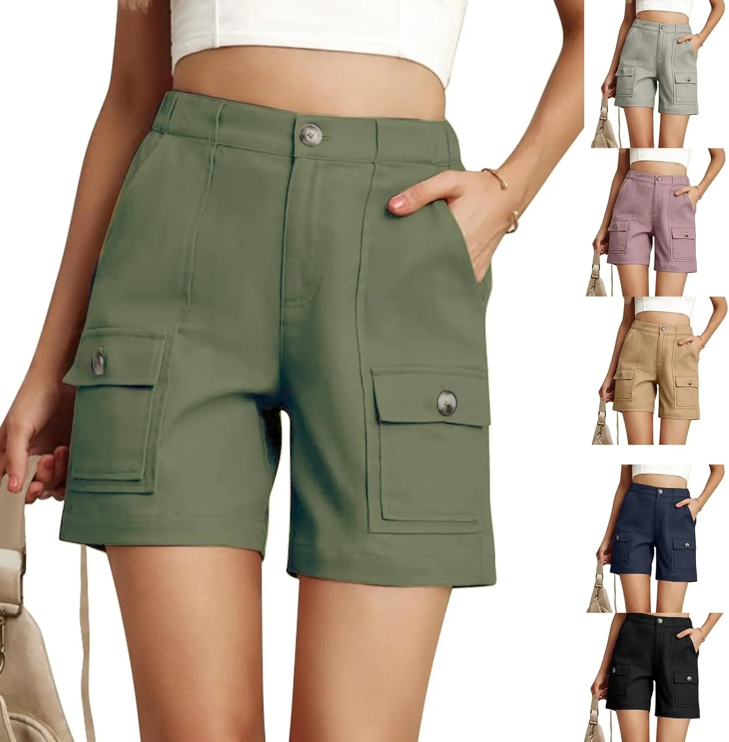 Cargo Shorts Women Athletic Summer Casual Uniform Shorts with 6 Pockets Fashion Straight Leg Pants Outdoor Pants
