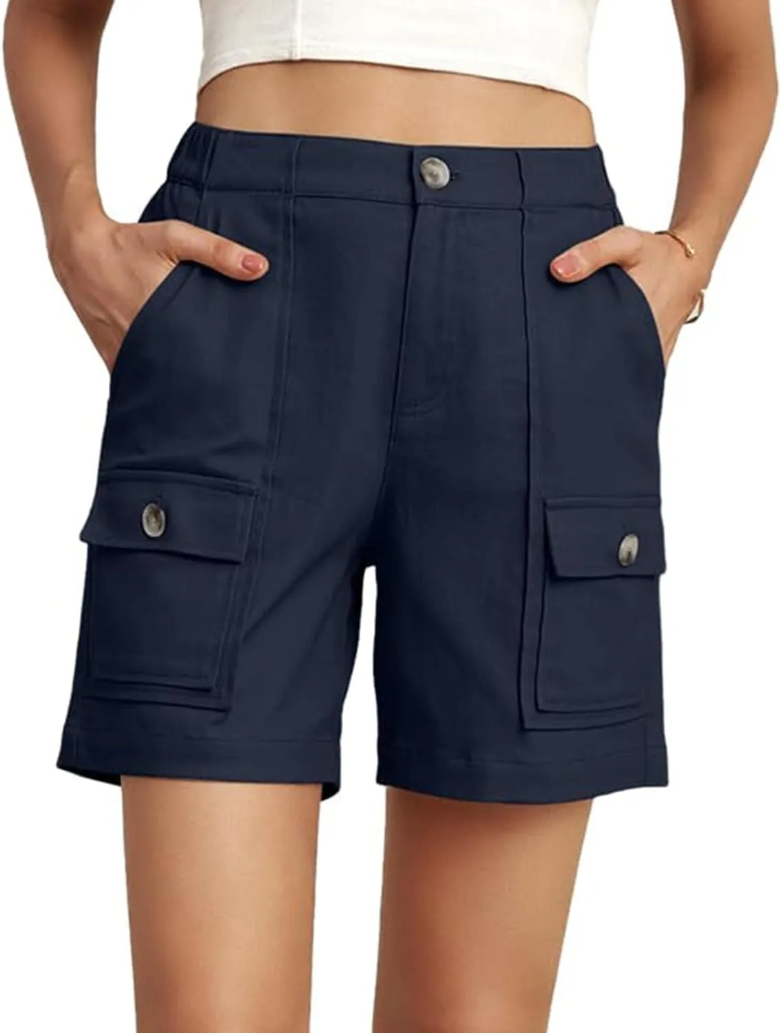 Cargo Shorts Women Athletic Summer Casual Uniform Shorts with 6 Pockets Fashion Straight Leg Pants Outdoor Pants