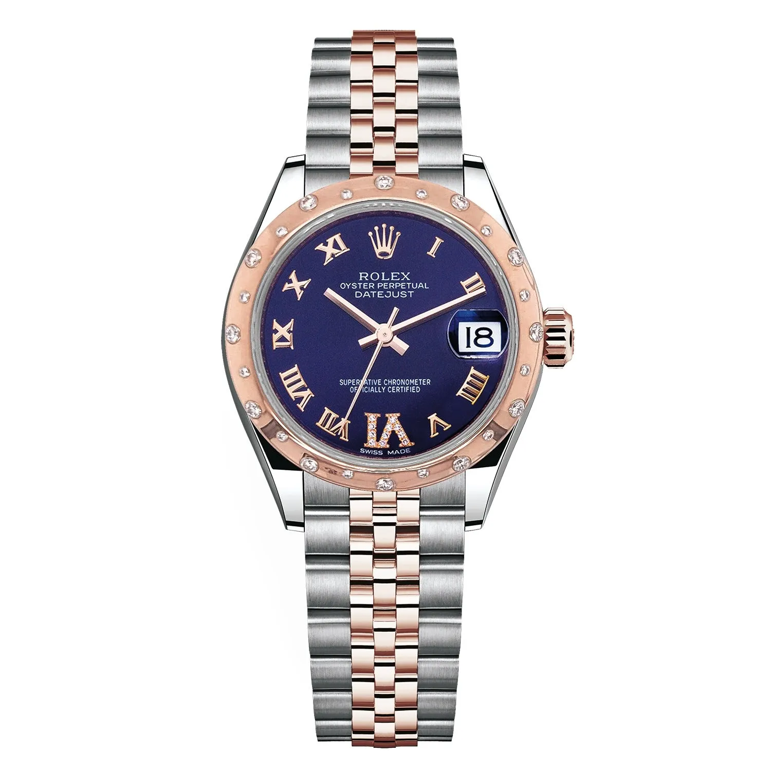 Certified Pre-Owned Rolex Datejust Diamond Accent with 31X31 MM Purple Round Dial Steel & 18K Everose Gold Jubilee. 278341