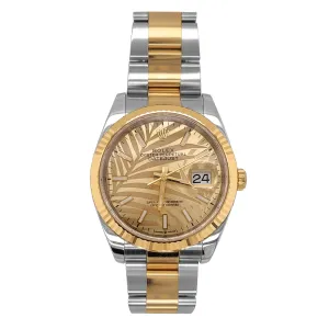 Certified Pre-Owned Rolex Two-Tone Steel & 18K Yellow Gold Datejust with 36X36 MM Champagne Round Dial. 126233-Golden Palm