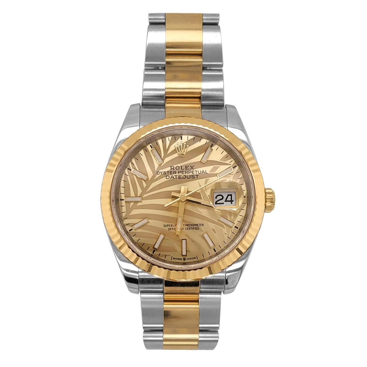 Certified Pre-Owned Rolex Two-Tone Steel & 18K Yellow Gold Datejust with 36X36 MM Champagne Round Dial. 126233-Golden Palm