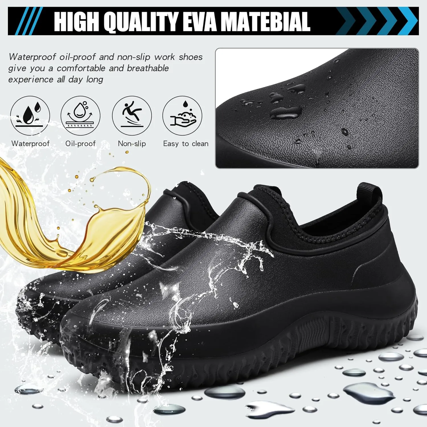 Chef Slip-Resistant Waterproof Work Shoes, Black
