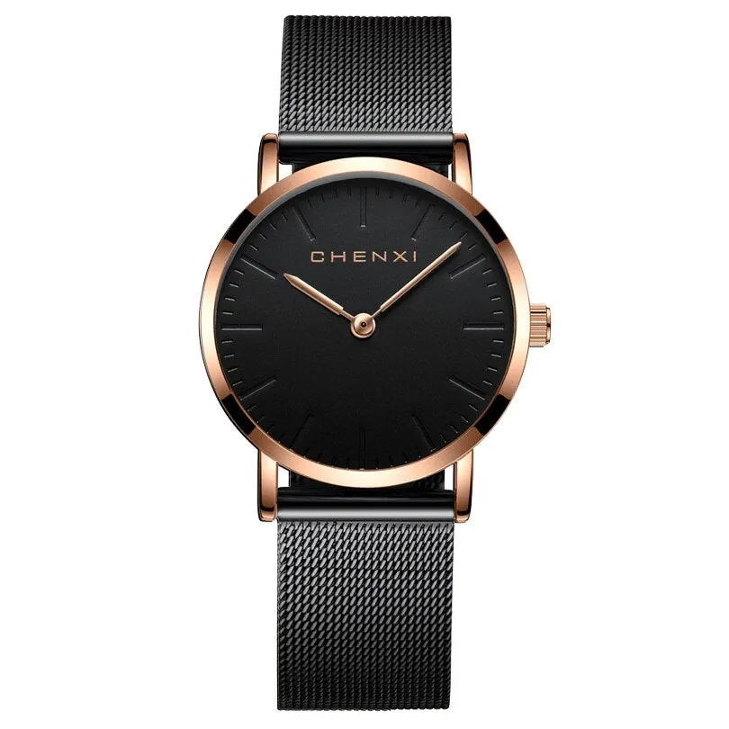 CHENXI Brand Fashion Lovers Wristwatches Women Dress Watches Women Quartz-Watch Men Casual Mesh Strap Ultra Thin Clock Watches