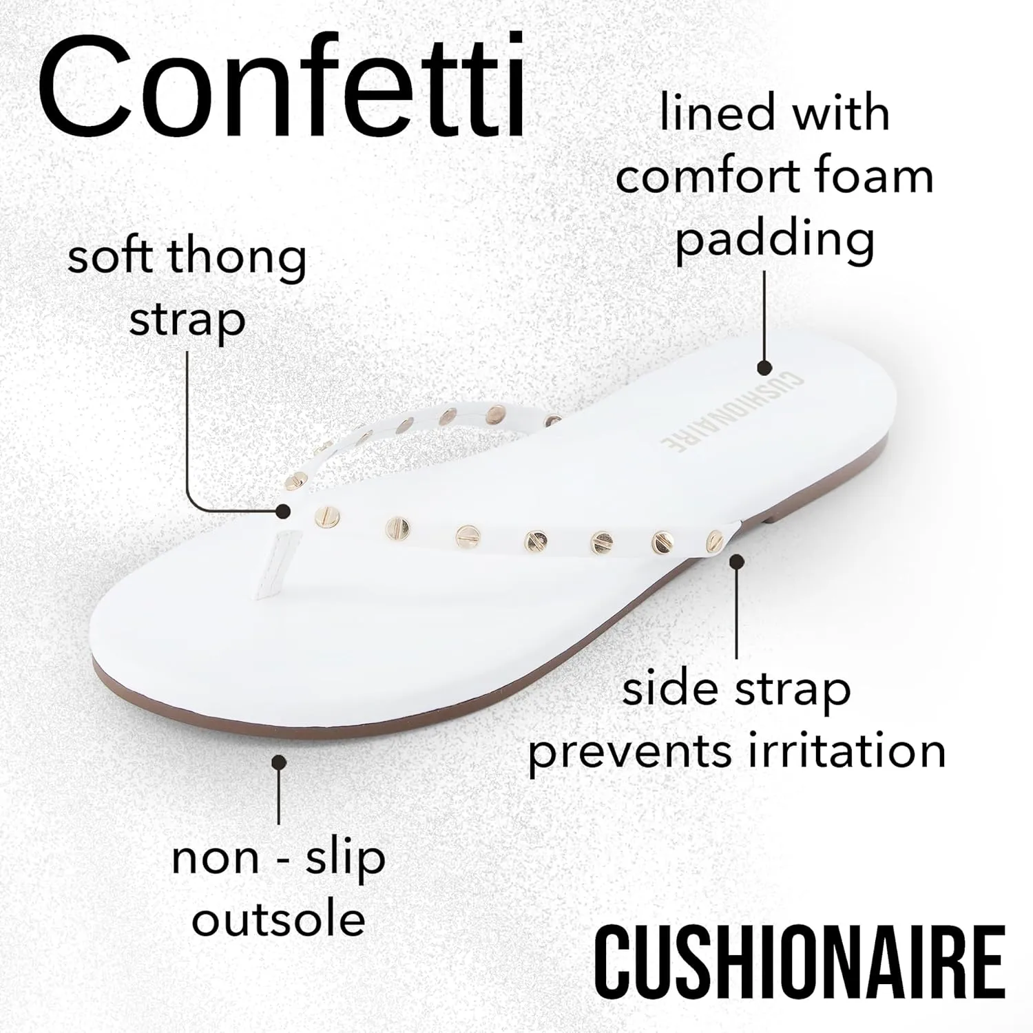 CUSHIONAIRE Confetti Womens Studded Flip Flop Sandal  Slip-On Thong with Memory Foam & Stylish Rivet Strap