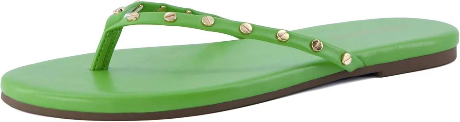 CUSHIONAIRE Confetti Womens Studded Flip Flop Sandal  Slip-On Thong with Memory Foam & Stylish Rivet Strap