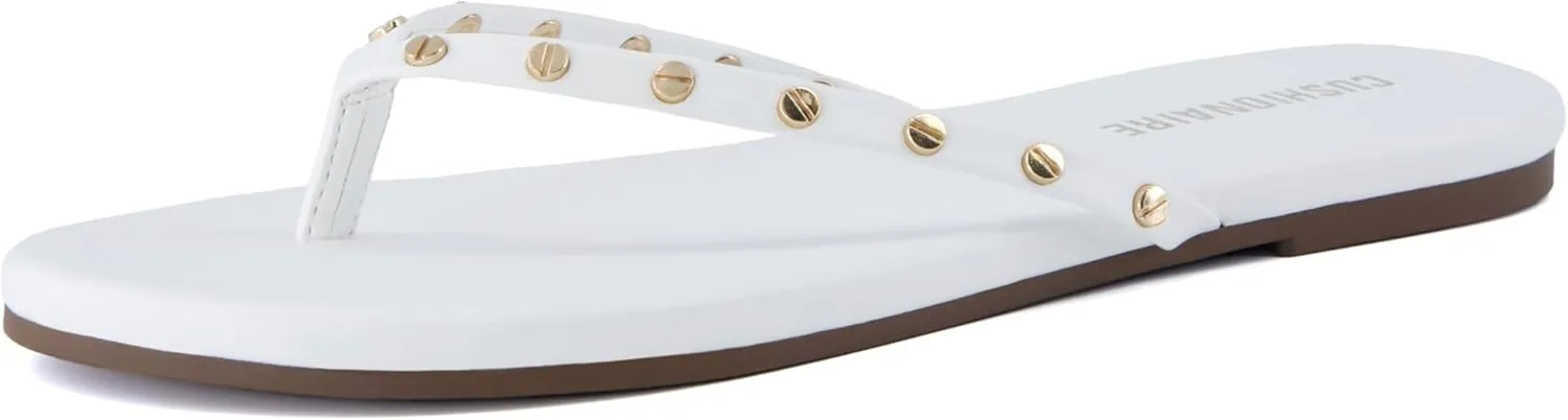 CUSHIONAIRE Confetti Womens Studded Flip Flop Sandal  Slip-On Thong with Memory Foam & Stylish Rivet Strap