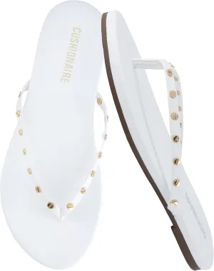 CUSHIONAIRE Confetti Womens Studded Flip Flop Sandal  Slip-On Thong with Memory Foam & Stylish Rivet Strap