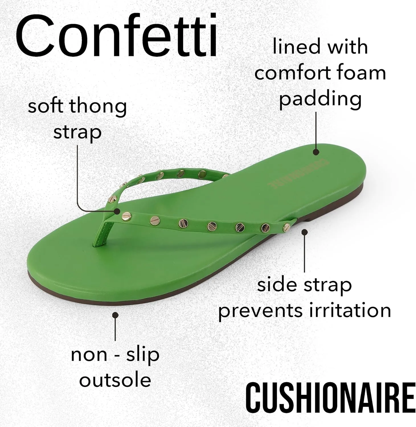 CUSHIONAIRE Confetti Womens Studded Flip Flop Sandal  Slip-On Thong with Memory Foam & Stylish Rivet Strap