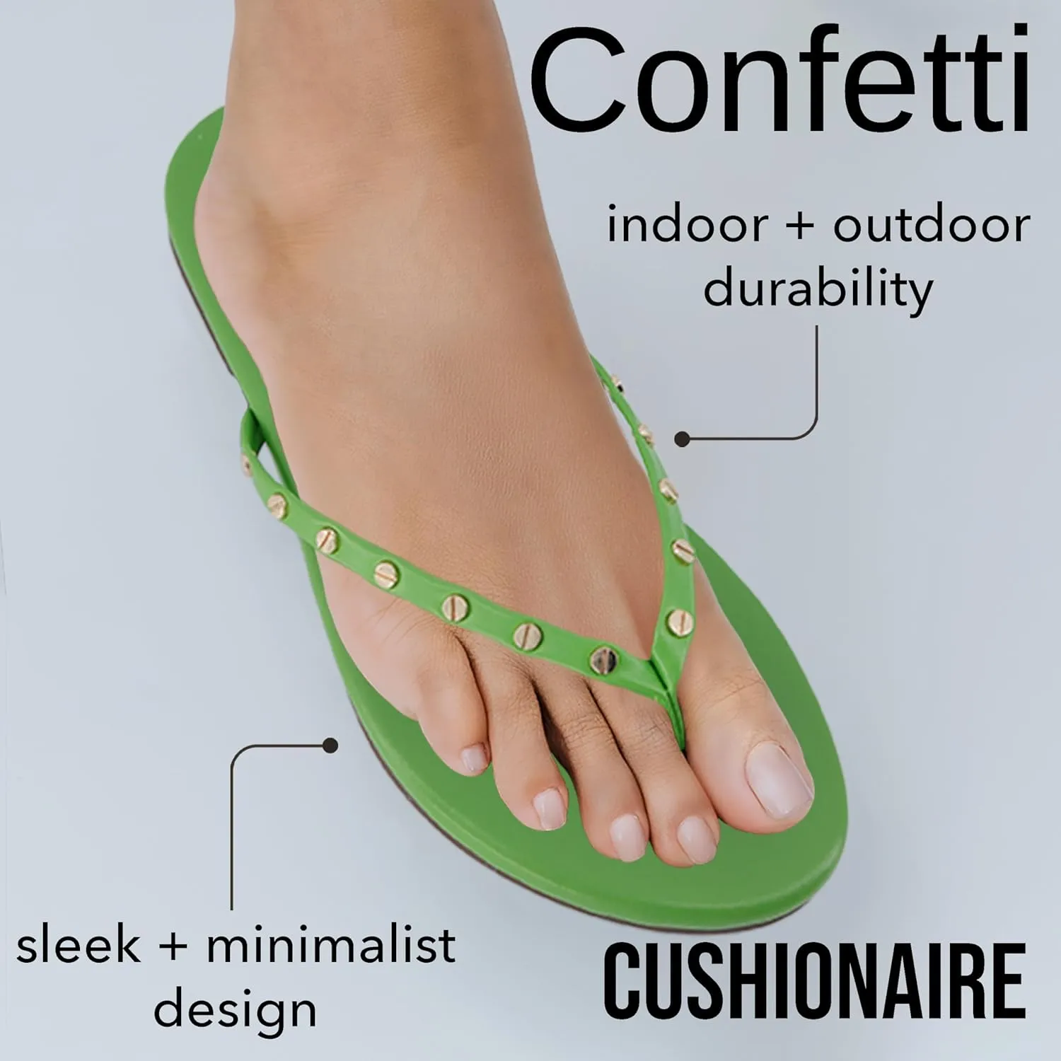 CUSHIONAIRE Confetti Womens Studded Flip Flop Sandal  Slip-On Thong with Memory Foam & Stylish Rivet Strap