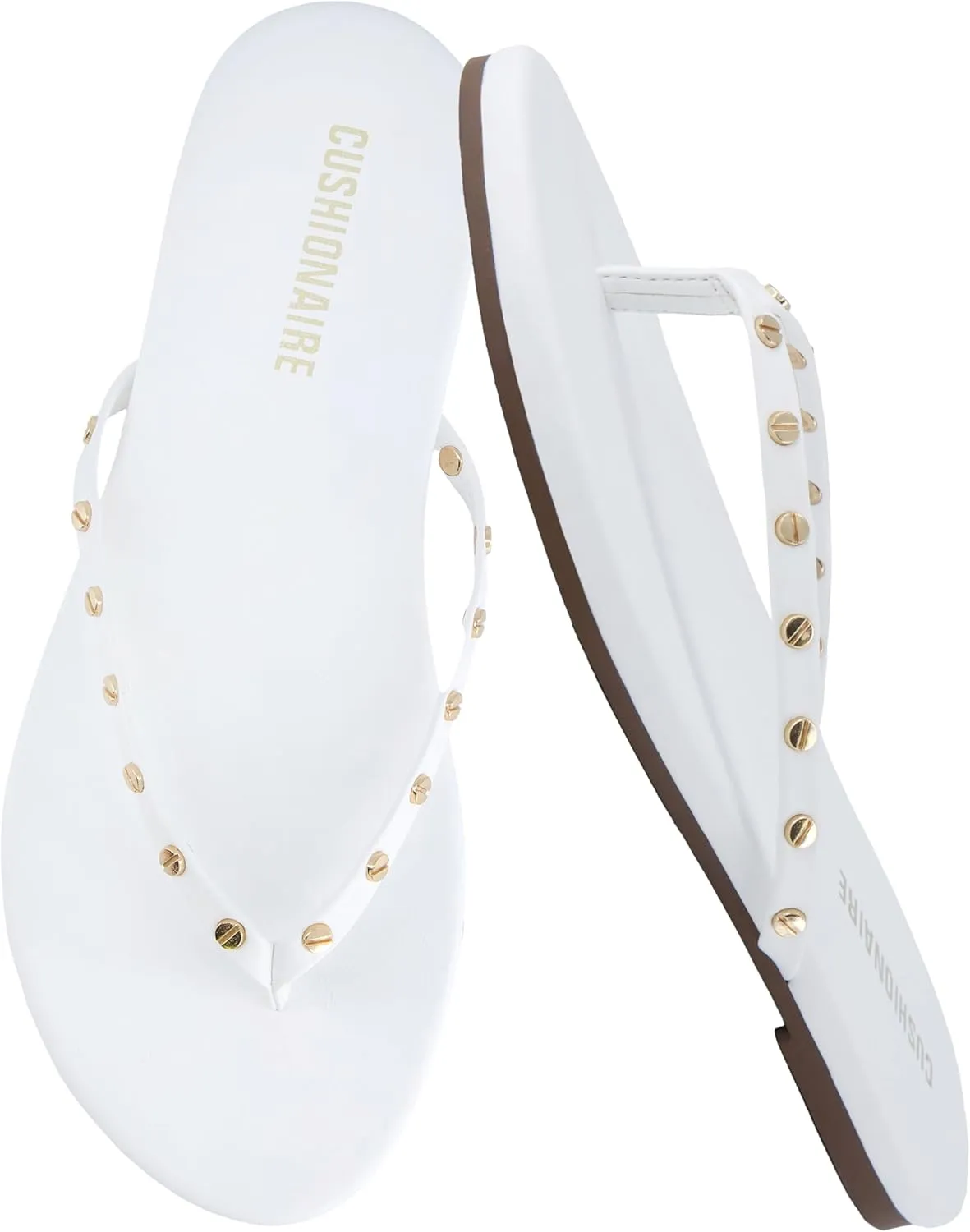 CUSHIONAIRE Confetti Womens Studded Flip Flop Sandal  Slip-On Thong with Memory Foam & Stylish Rivet Strap