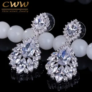 CWWZircons Elegant Chandelier AAA  Cubic Zirconia Long Big Crystal Bridal Dangle Drop Earring For Wedding Jewelry CZ202