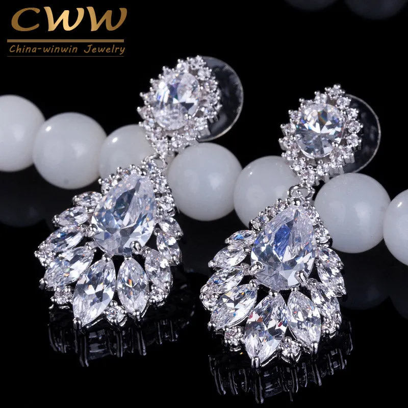 CWWZircons Elegant Chandelier AAA  Cubic Zirconia Long Big Crystal Bridal Dangle Drop Earring For Wedding Jewelry CZ202