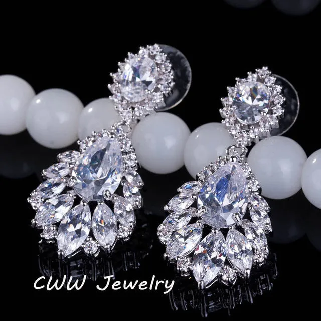 CWWZircons Elegant Chandelier AAA  Cubic Zirconia Long Big Crystal Bridal Dangle Drop Earring For Wedding Jewelry CZ202
