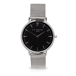 Elie Beaumont Oxford Large Silver Mesh Black Dial