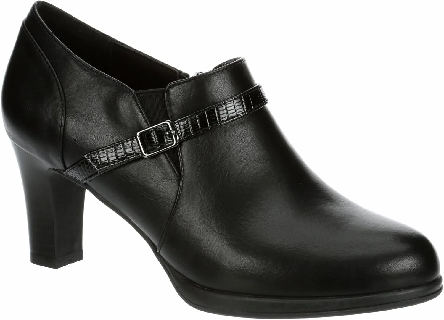 Ellory - Women's Low Cut Faux Leather Heeled Ankle Bootie
