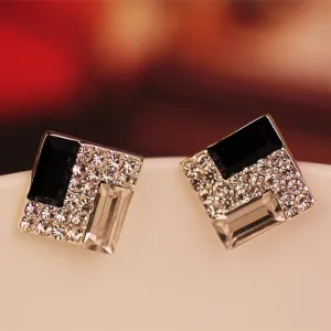 Er251 Korean Fashion Wild Ol Elegant Black And White Square Crystal Stud Earrings For Women Jewelry