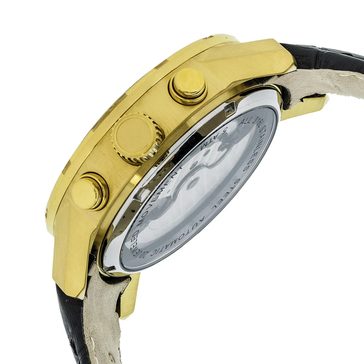 Heritor Automatic Hannibal Semi-Skeleton Leather-Band Watch - Gold/Black