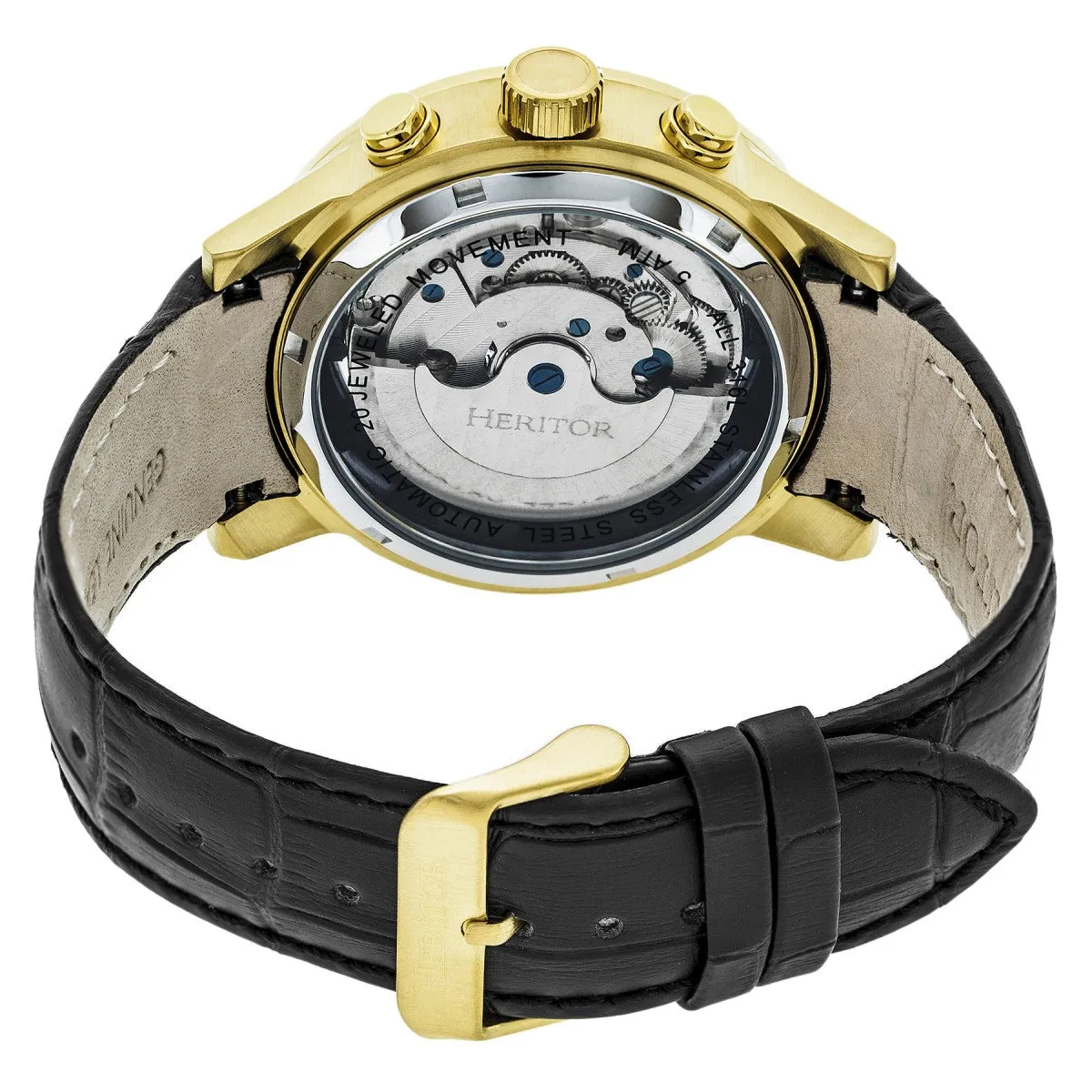 Heritor Automatic Hannibal Semi-Skeleton Leather-Band Watch - Gold/Black