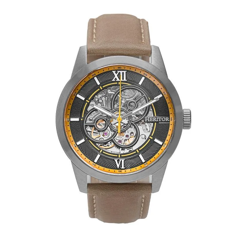 Heritor Automatic Jonas Leather-Band Skeleton Watch