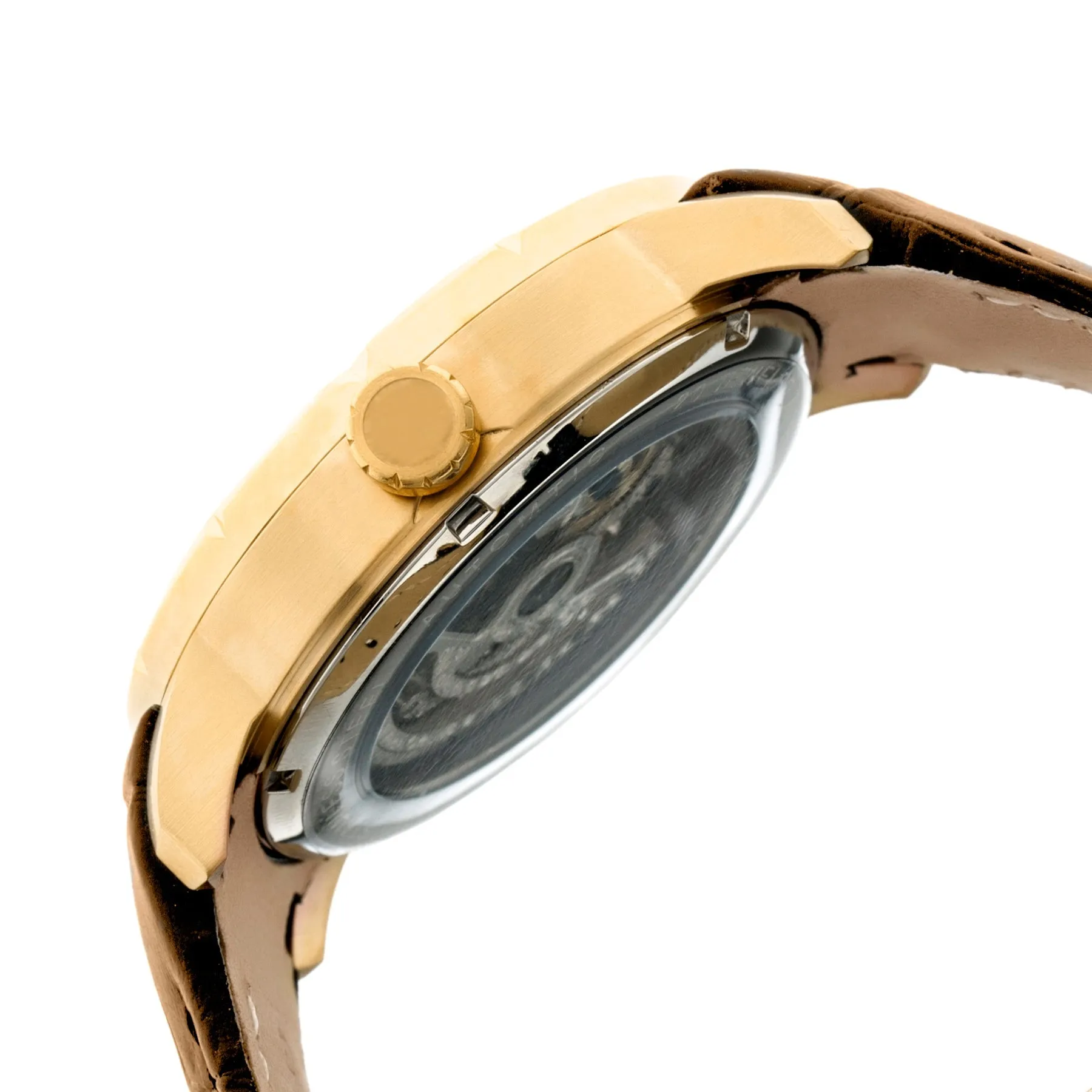 Heritor Automatic Ryder Skeleton Leather-Band Watch - Brown/Gold