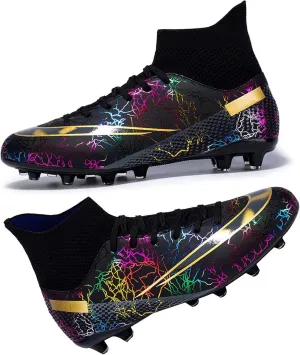 HESBITEUL Men's Soccer Cleats with Non-Slip Spikes Lace-Up Lightweight Professional Firm Ground Sports Athletic Exercise Turf Shoes Sneaker